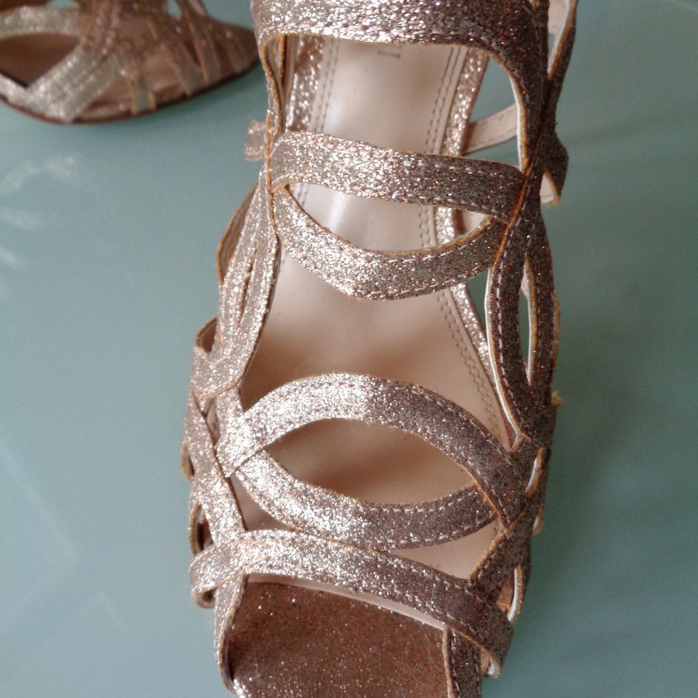 Sparkly Gold High Heel Sandals - Picture 3 of 7